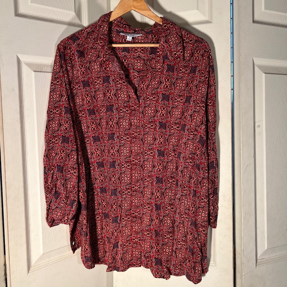 Prescott Red and Brown Button Down Shirt size 3XL